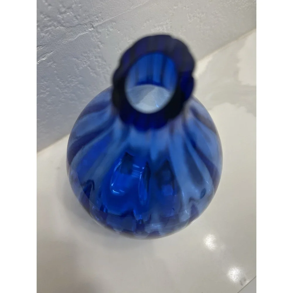 Mikasa Hand Blown Cobalt Blue Billow Glass Fluted Bud Vase 5 In Discontinued